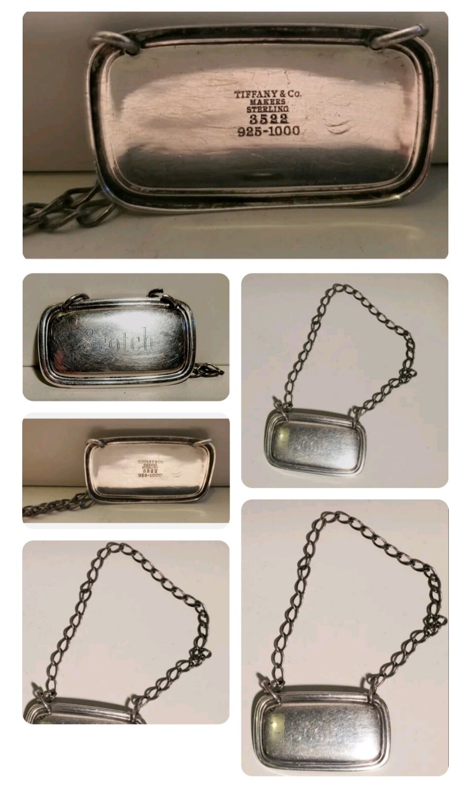 * Tiffany & Co. Label Tag decanter 3524 bottle – makers sterling silver 925-1000