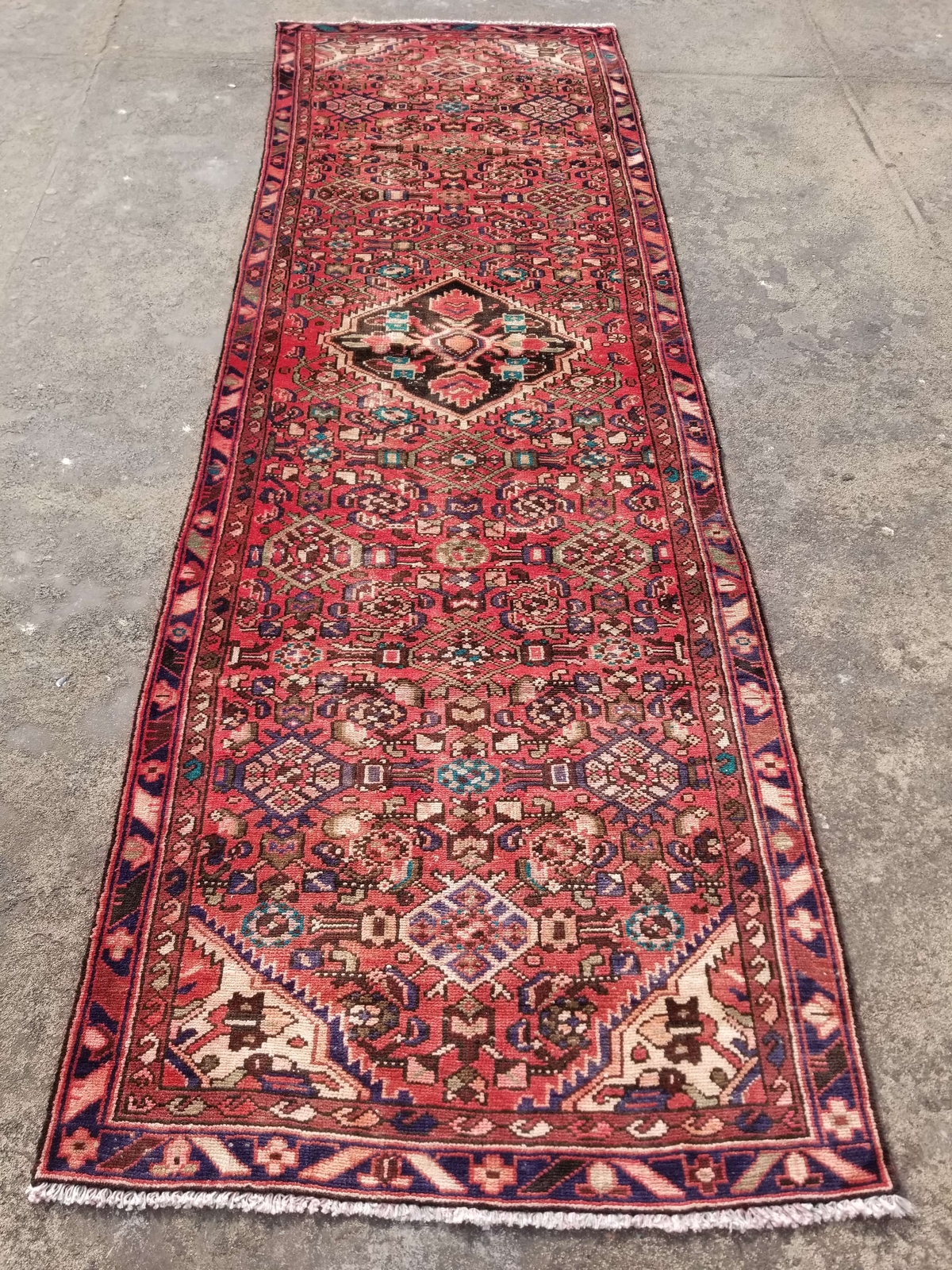 Distressed Vintage Handmade Karaja Heriz Wool Multicolor Runner Rug 316x100cm