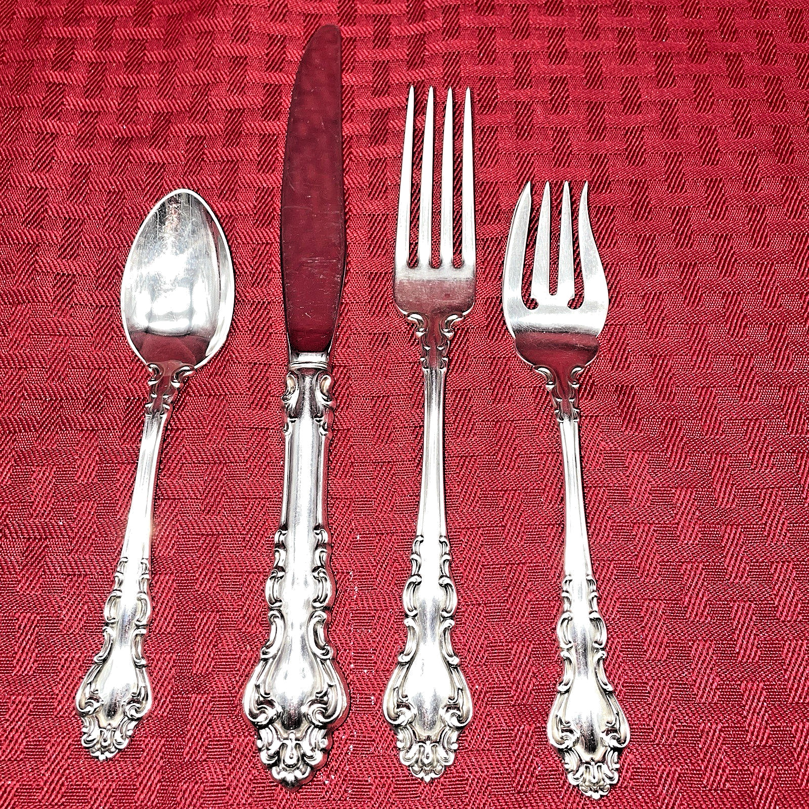 REED AND BARTON “SPANISH BAROQUE” STERLING 4 PIECE PLACE SETTING 3 AVAIL