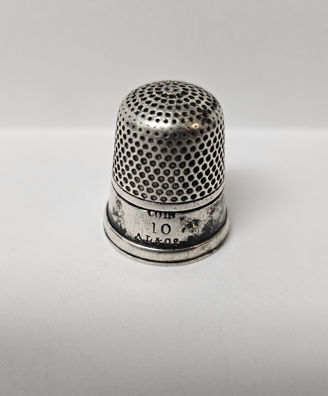 Antique 1900s AL & Co Coin Silver Size 10 Thimble No Holes “M.E.H” Monogram