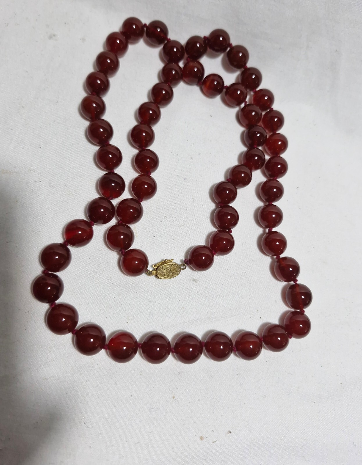 Vintage Carnelian 12mm Bead Long Necklace Double Knotted L80cm