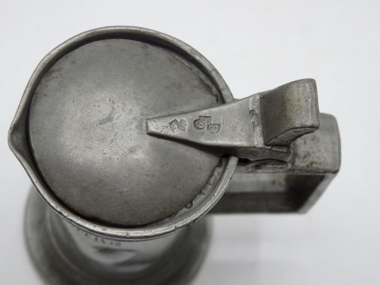 Antique Graduated Set of 6 FRENCH LIDDED PEWTER MEASURES Handle, Lip & Lid – vgc