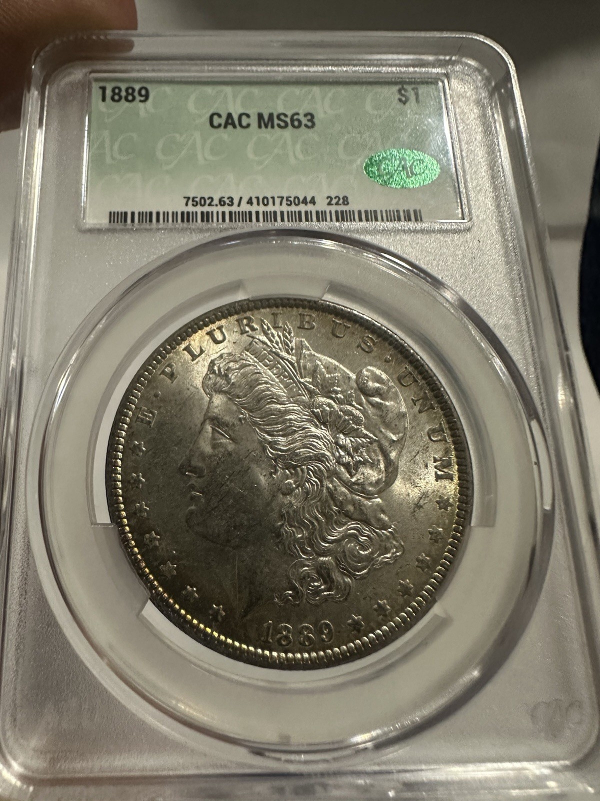 1889-P Morgan Silver Dollar Rainbow Toned MS63 CAC Certified