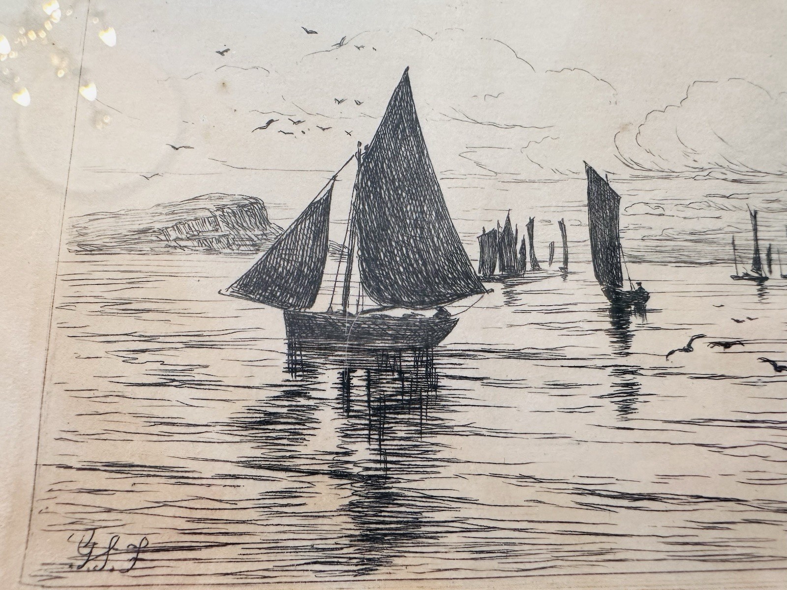 Antique George Stratton Ferrier Signed Etching “Fishing Boats” c.1879 Maritime