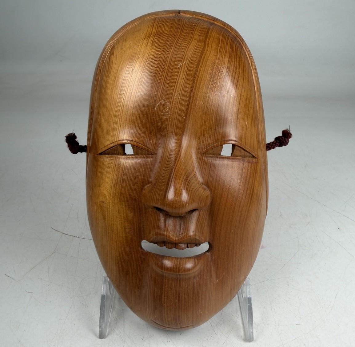 Vintage Japanese Noh Mask Carved Wood Heida Koushimen Theater Hinoki Cedar 7.5″