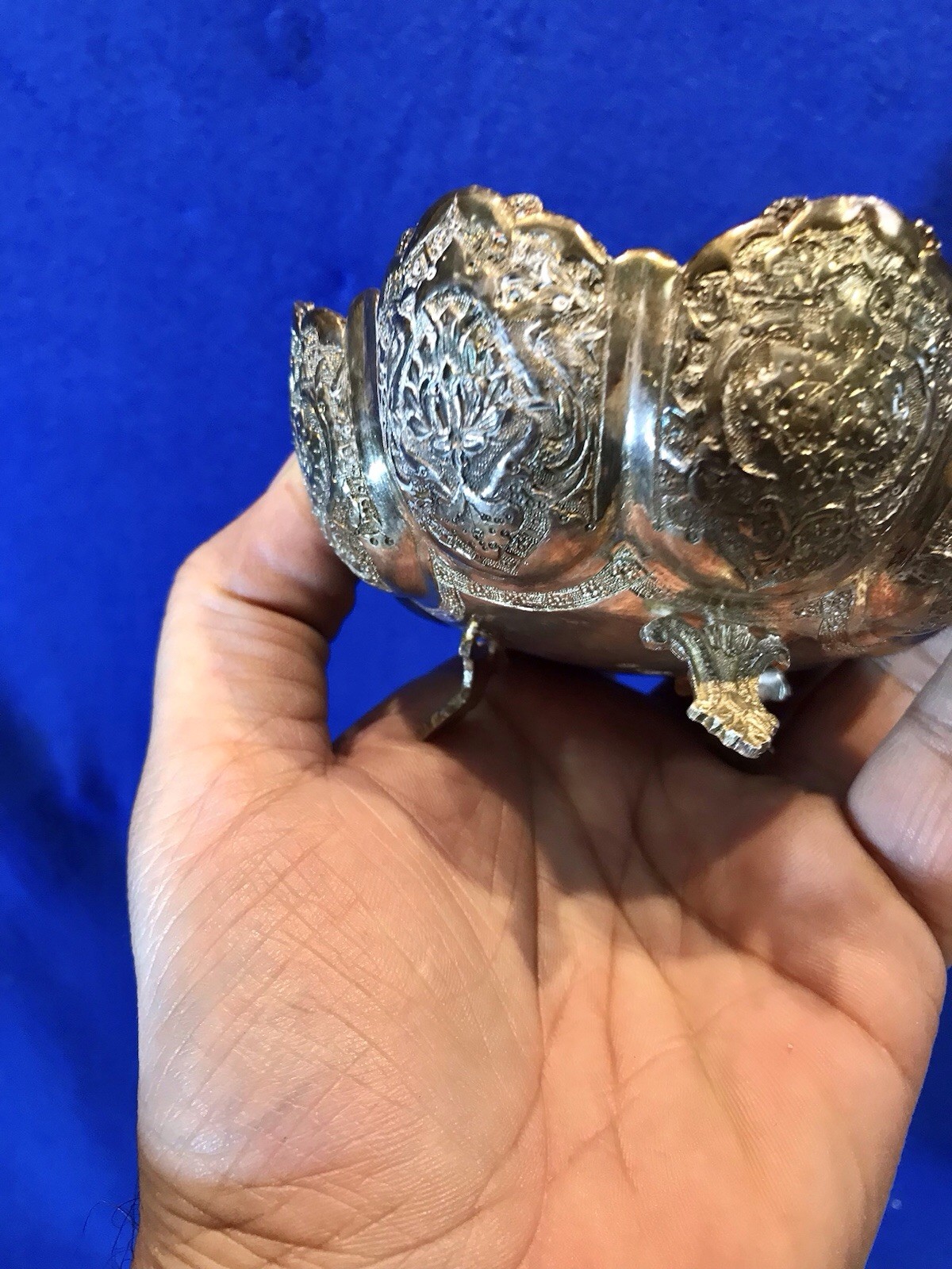 Vintage Hand Engraved Middle Eastern Bowl,84 SOLID Silver 122.79 grams