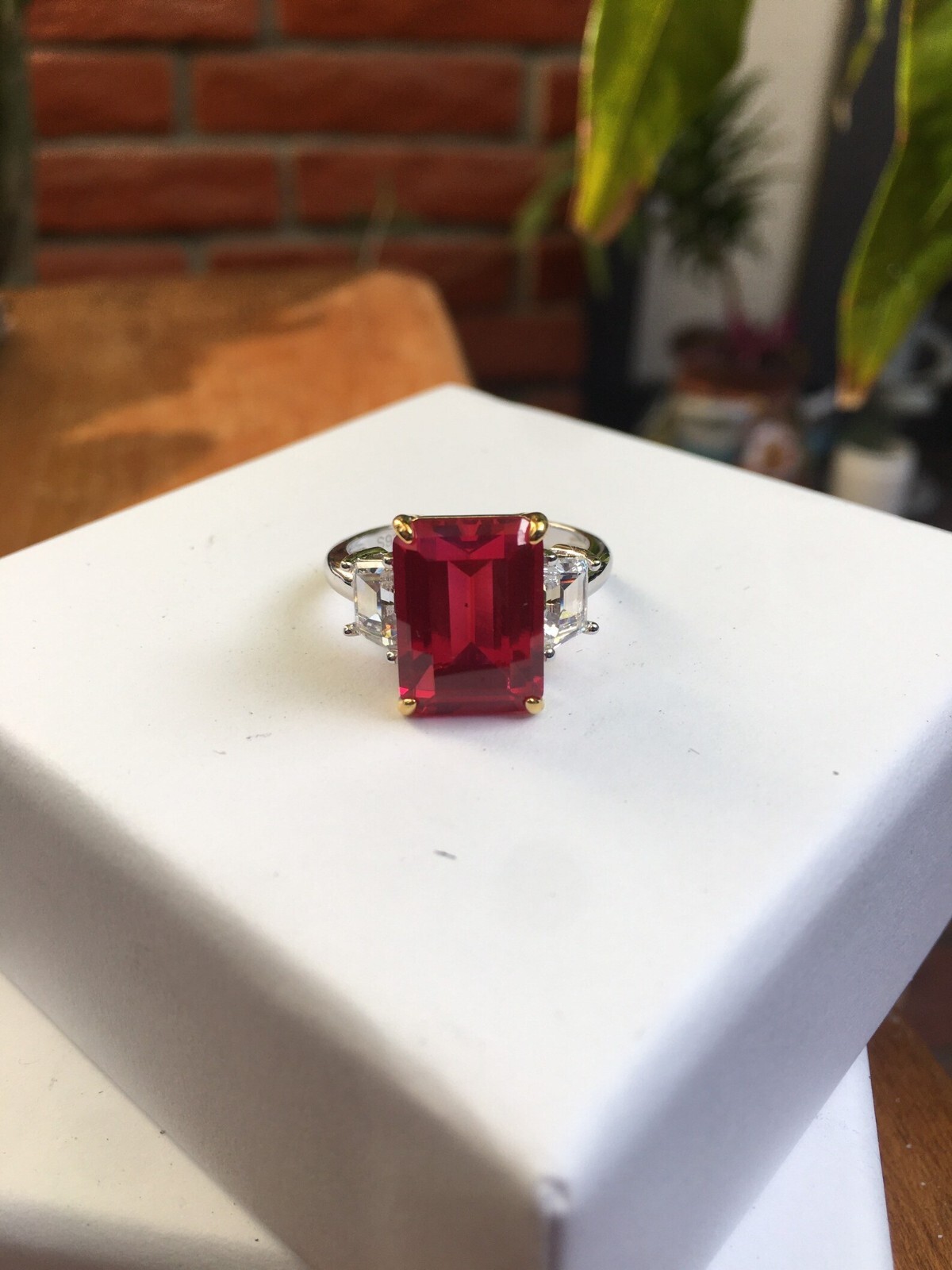 6.00 Ct Emerald Natural Ruby Diamond Engagement Ring 14K Solid White Gold Size 8