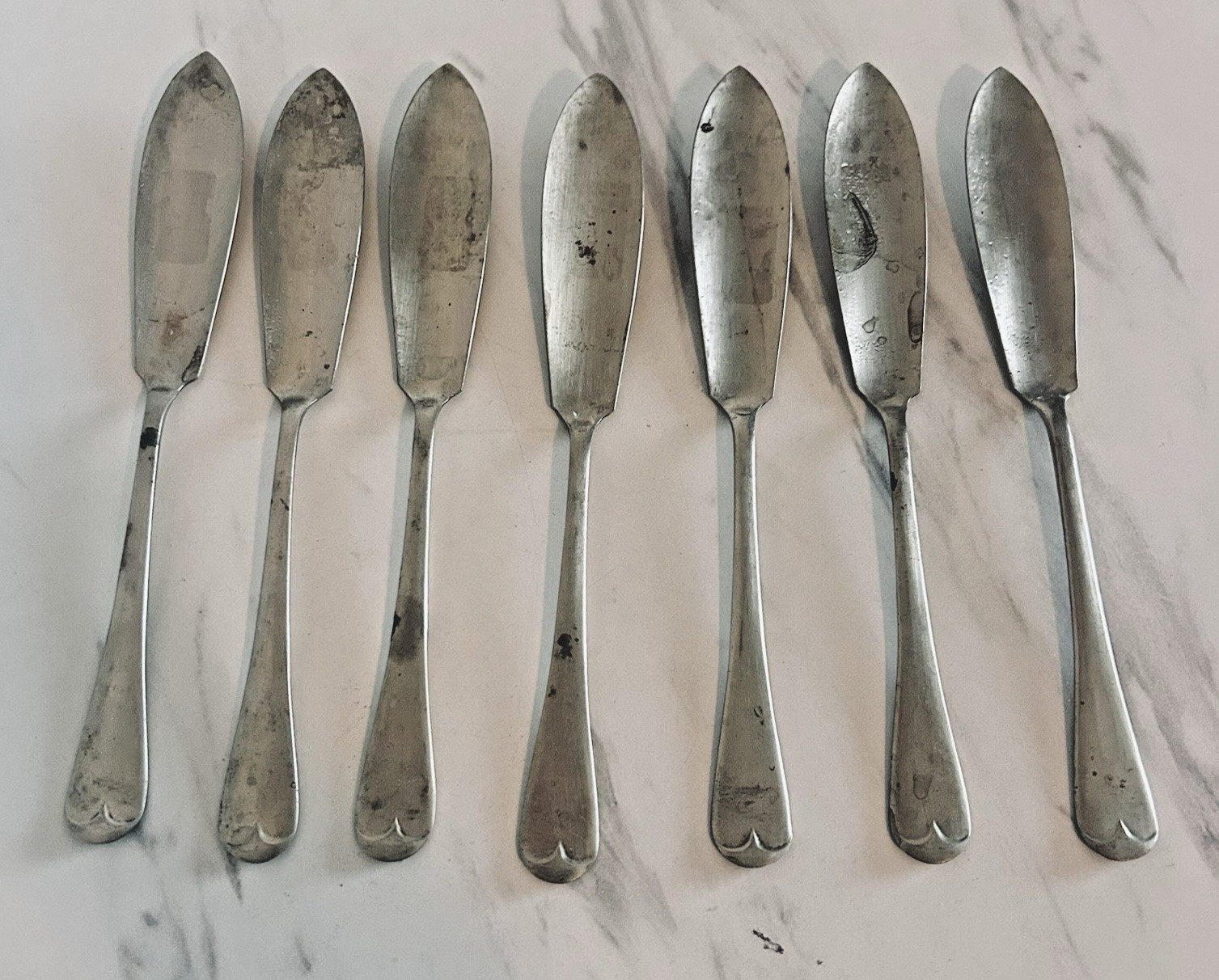 Vintage Butter Spreader Knives Rustless Nickel Silver Lot of 7 Gentry England A