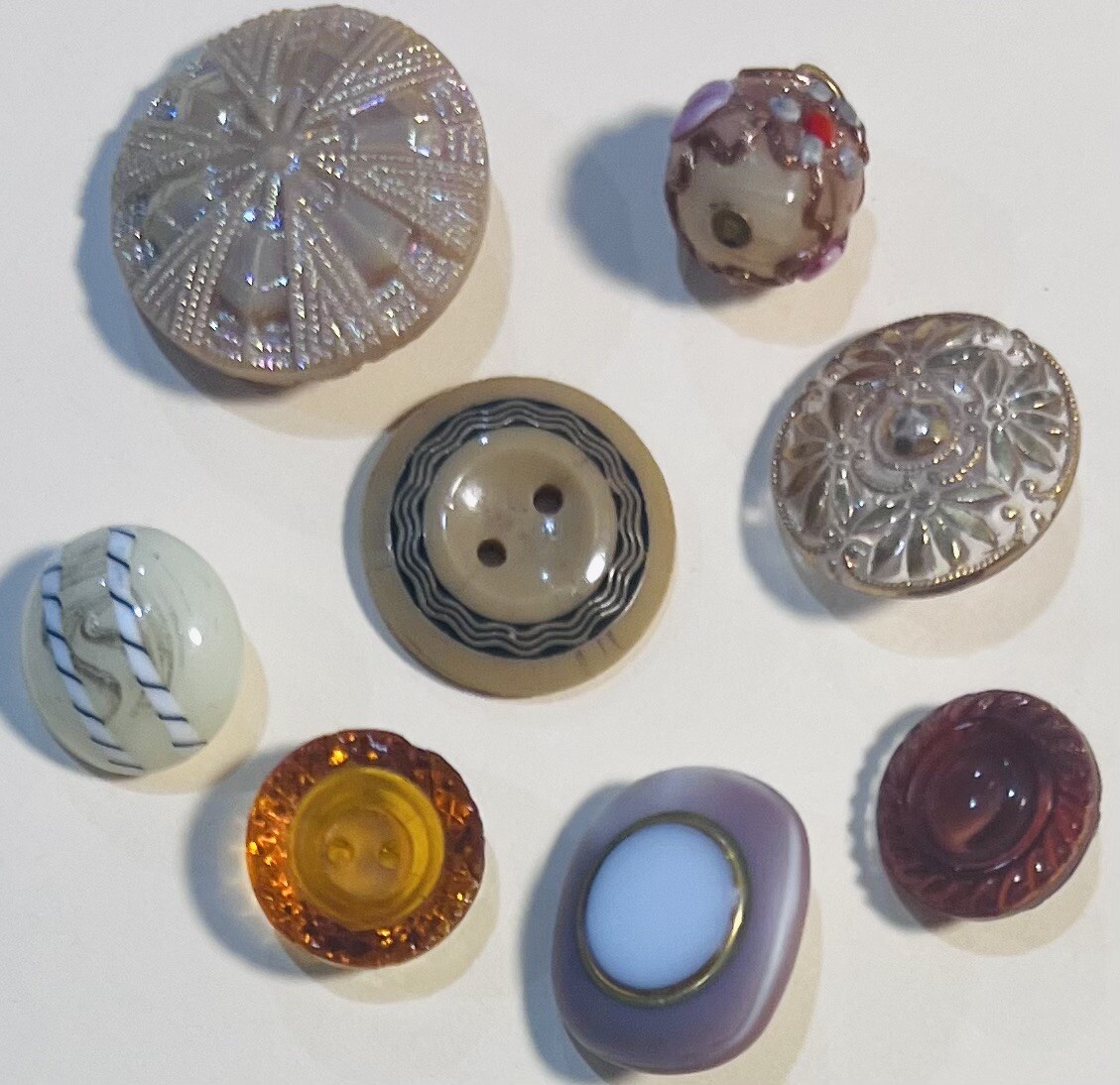 Antique Glass Button Lot Various Styles, Shanks; Unique, Special Bunch !