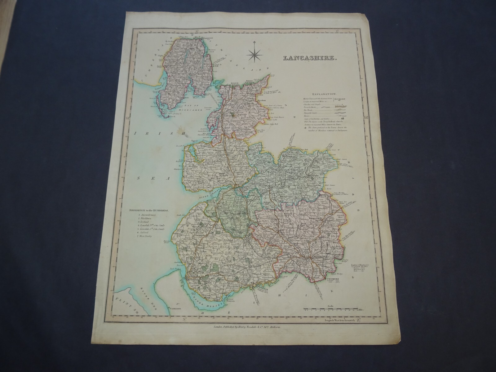 Antique map of Lancashire by Henry Teesdale 1829