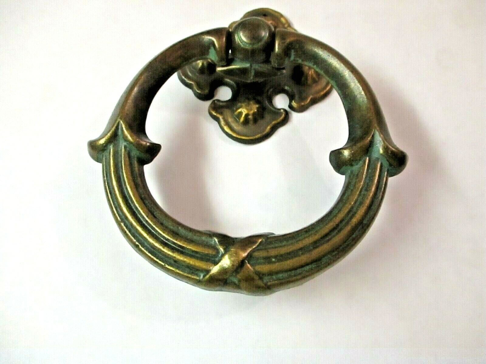 KBC N-3896 Knocker Style Drop Ring Pull Handle Backplate Dark Aged Brass MCM Vtg