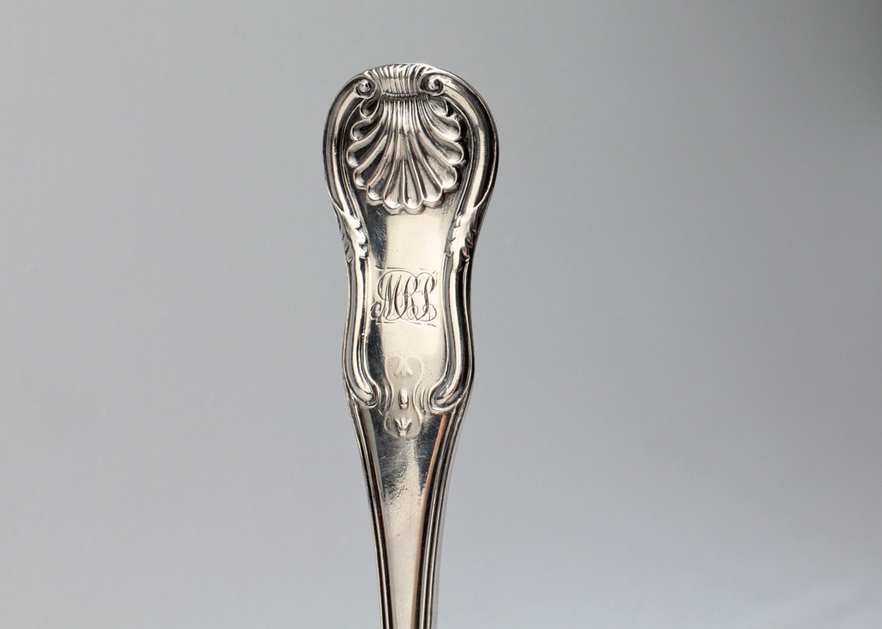 Fine 19C A.E. Warner Baltimore Coin Silver Kings Pattern Soup or Punch Ladle.
