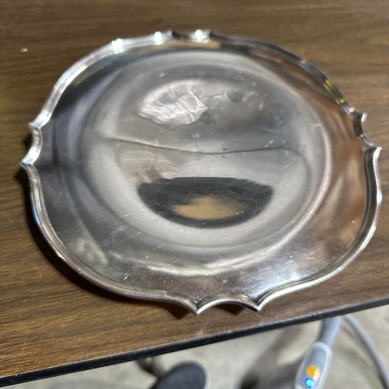 Antique Silver Plate footed Salver Card Tray 10” EPNS Washington Colonial 4253