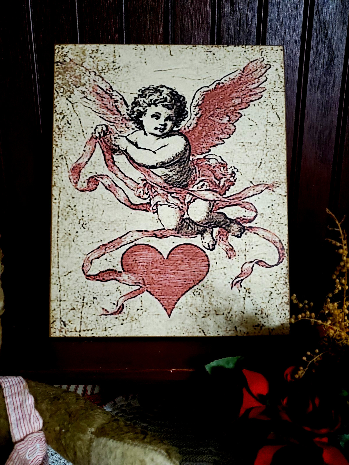 VICTORIAN SHABBY CHIC TOILE VINTAGE STYLE VALENTINE CUPID ANGEL CHERUB SIGN