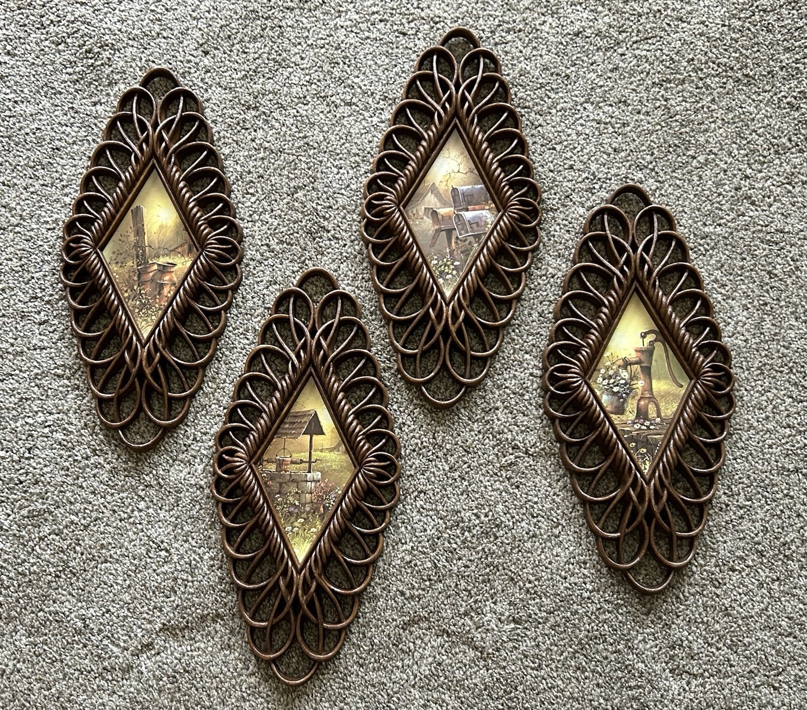 Vintage Set Of 4 Burwood Products Company 1350 Country Wall Plaques Made in USA