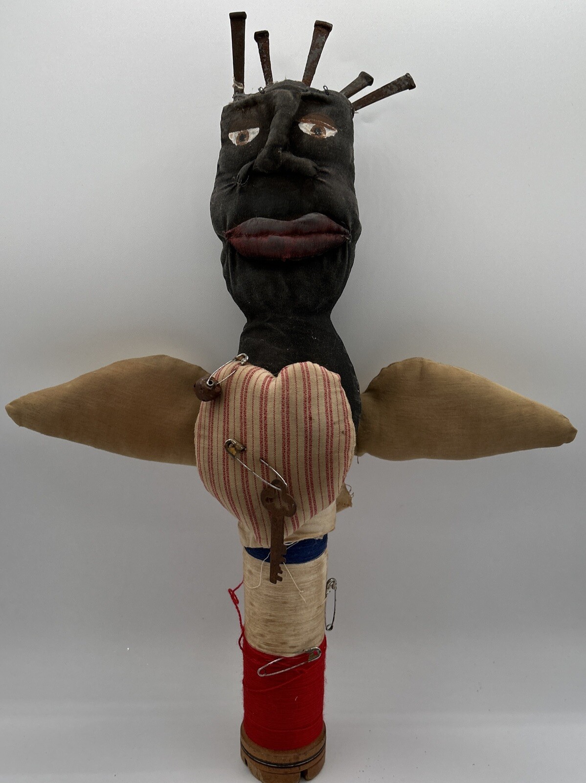 ~Primitive Black Folk Art Voodoo Handmade/Hand Painted . Nails For Hair,18”tall