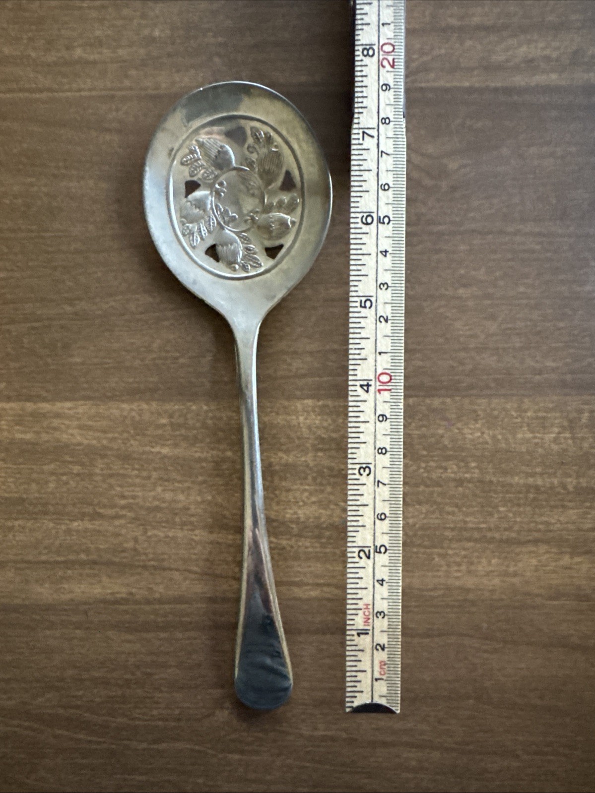 Vintage Silver Plated Tomato Serving Spoon With Acorns, Made In Italy, Marked SB