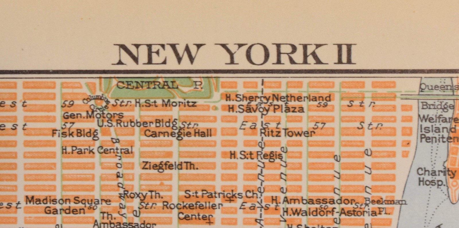 Map of New York City ‘New York II’ Swedish Encyclopedia Plate 1950s Forlagshuset
