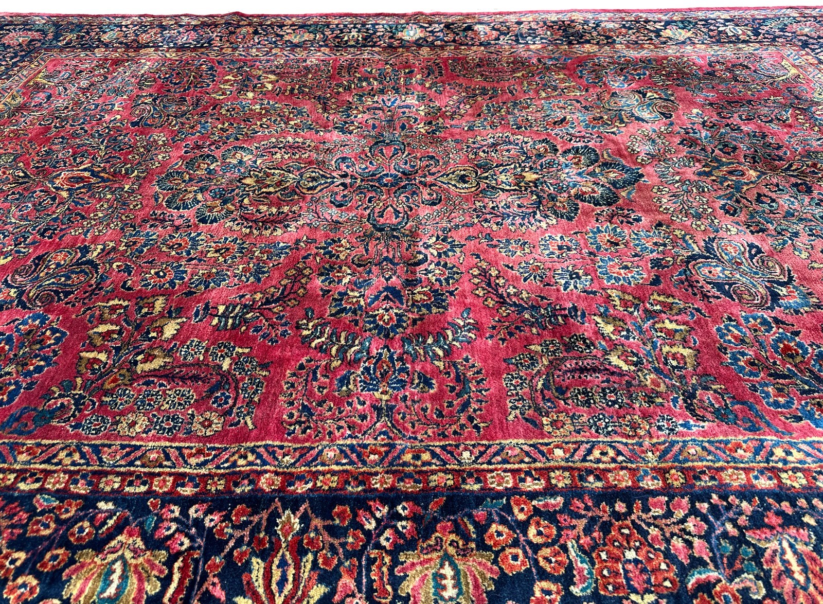 9X12 Antique Rug Fine Manchester Wool Traditional Rose Red 259cmx359cm c.1890