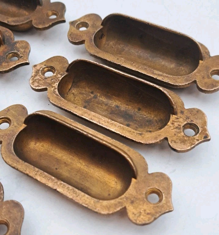Antique Recessed Window Sash Lifts Pulls Cast Brass Old Vintage Hardware Lot 7