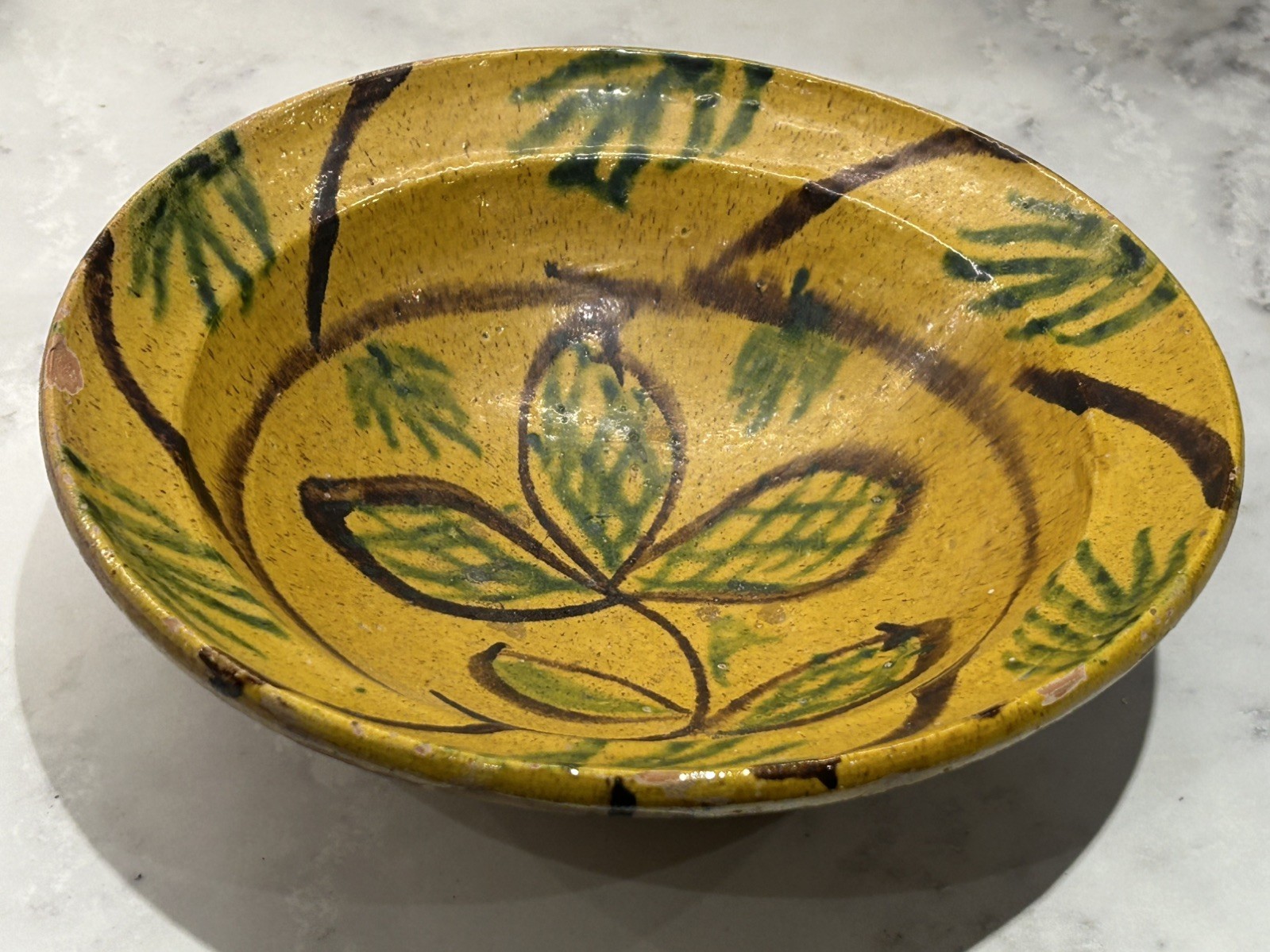Vintage Hand-Painted Rustic Pakistan Swat Valley Floral Terracotta Deep Bowl 11”