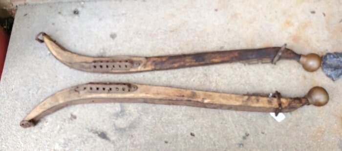 Primitive Horse Harness Cast Iron, Brass Ball And Wood