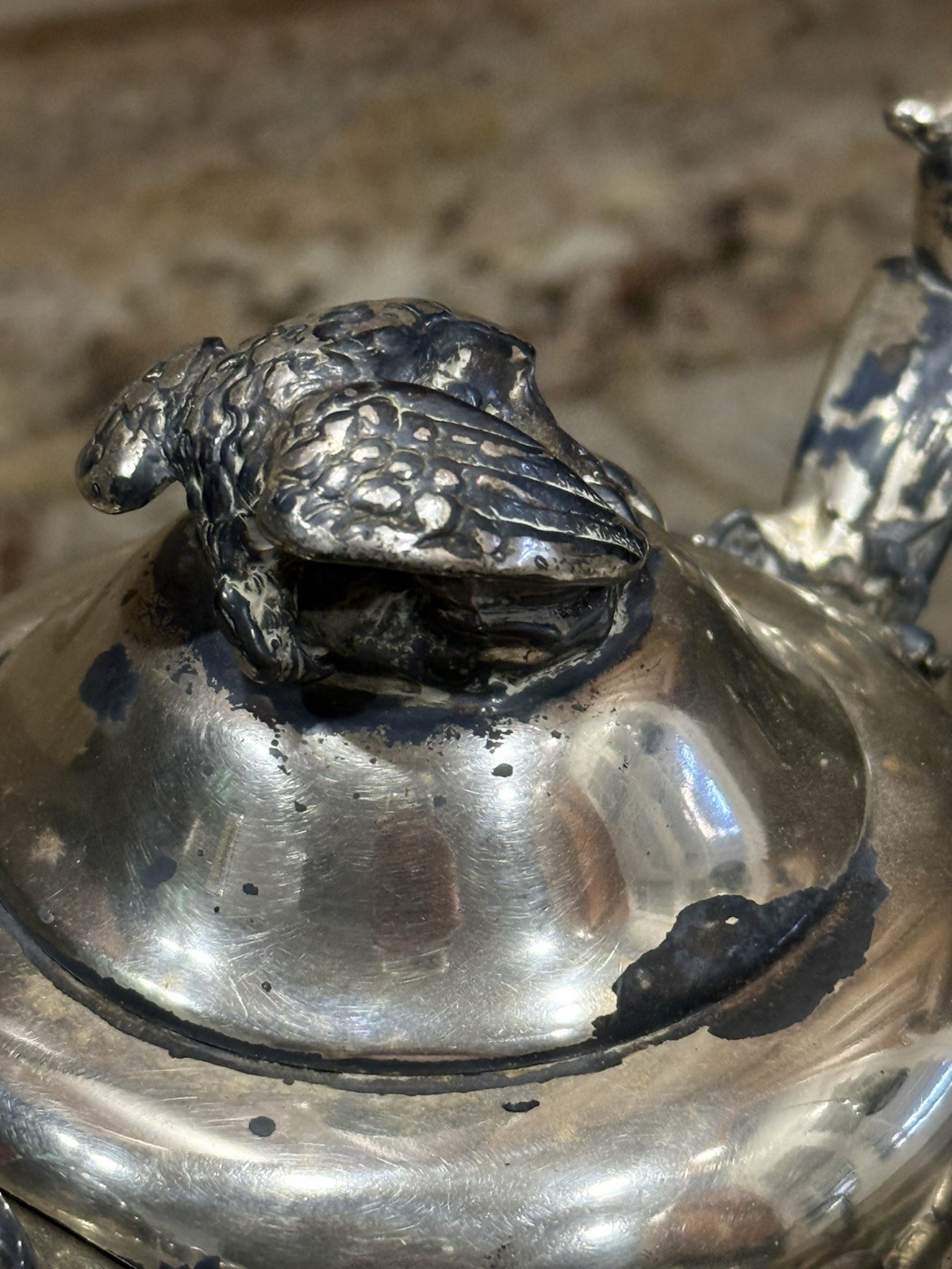 ⭐Antique Silver Plate Water Pitcher E Kaufman Eagle Animal Etched Details 12″