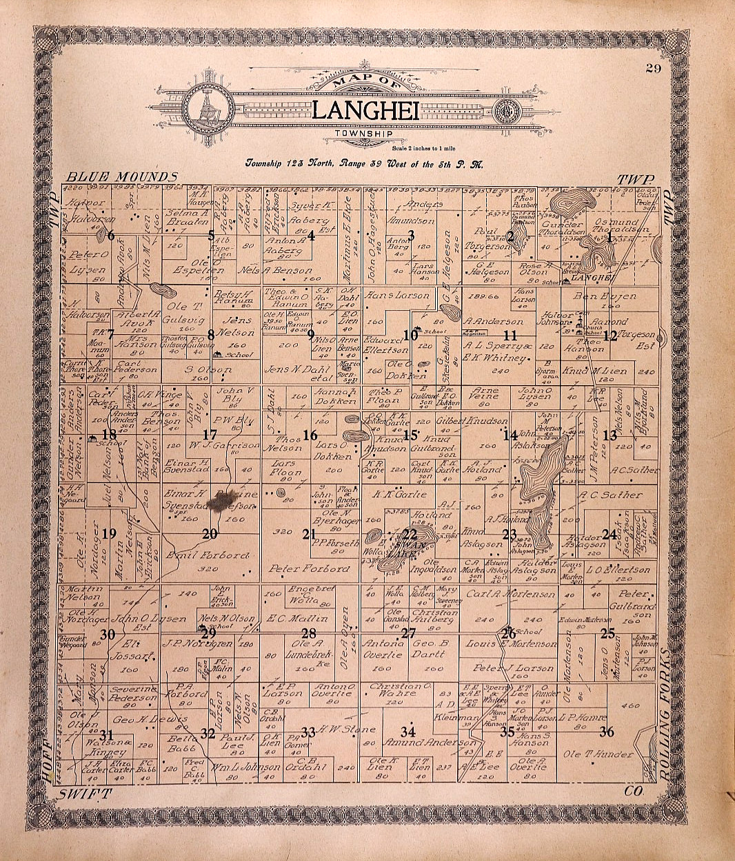1910 Plat Map ~ LANGHEI Twp., POPE Co., MINNESOTA (15×17)-#16