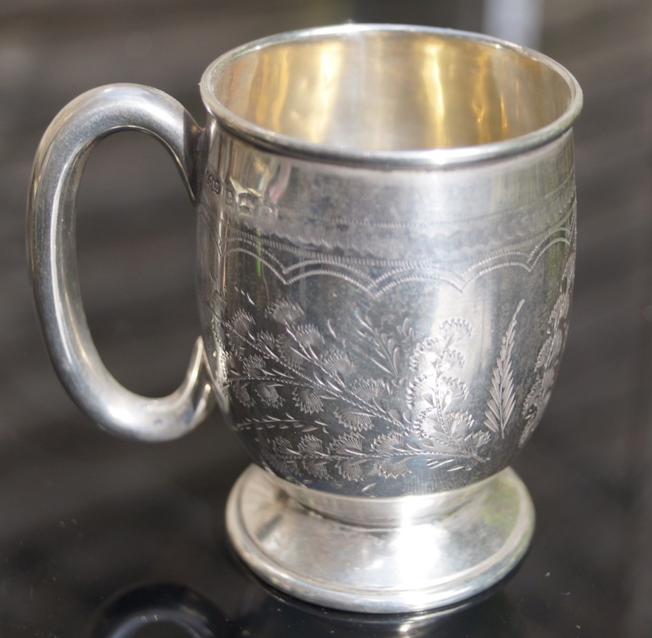 Antique George V Sterling Silver Christening Mug Cup J Gloster Birmingham 1926