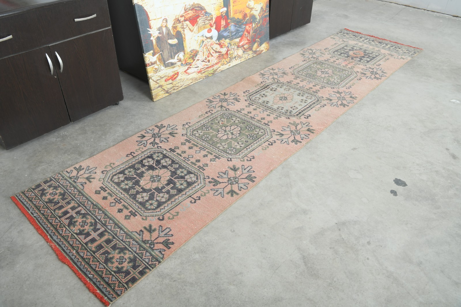 handmade vintage turkish runner rug 3×11 muted oriental long runner carpet 103