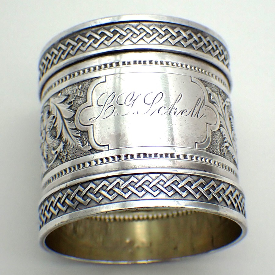 Aesthetic Vine Napkin Ring Coin Silver Mono LG Schell