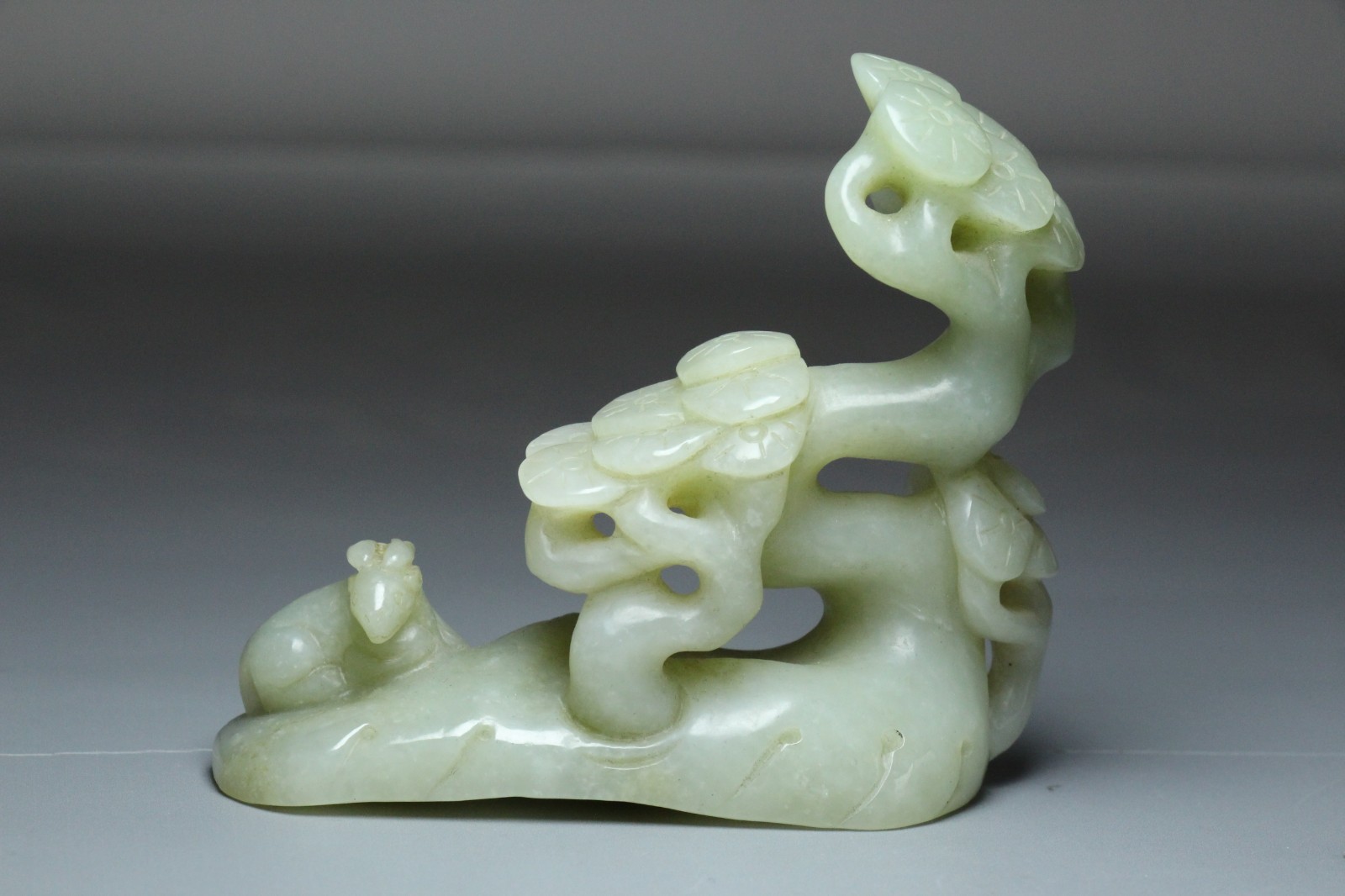 China Antique Natural old Hetian Jade Carved Pine Trees Deer Figurine