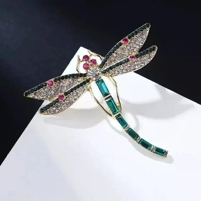 3Ct Lab-Created Green Emerald Dragonfly WomenBrooch Pin 14K Yellow Gold Plated