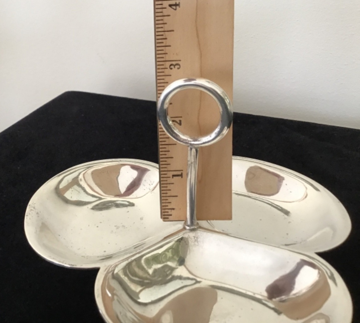 Unger Brothers Sterling Silver Small 3 Part Dish with Handle B2007 6″ Across