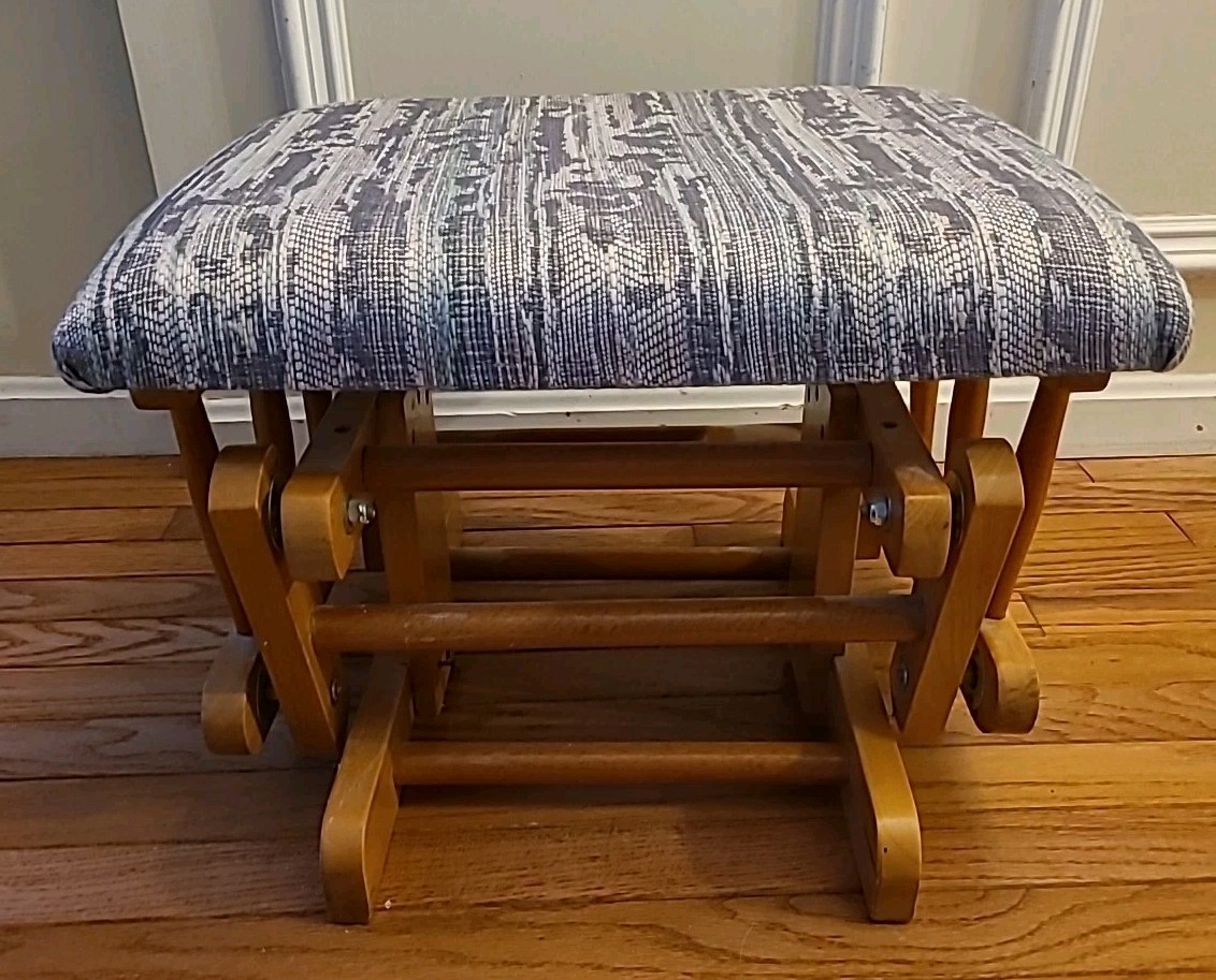 Wonderful Vintage Upholstered Solid Wood Rocking Stool Footstool Rocker (E7)