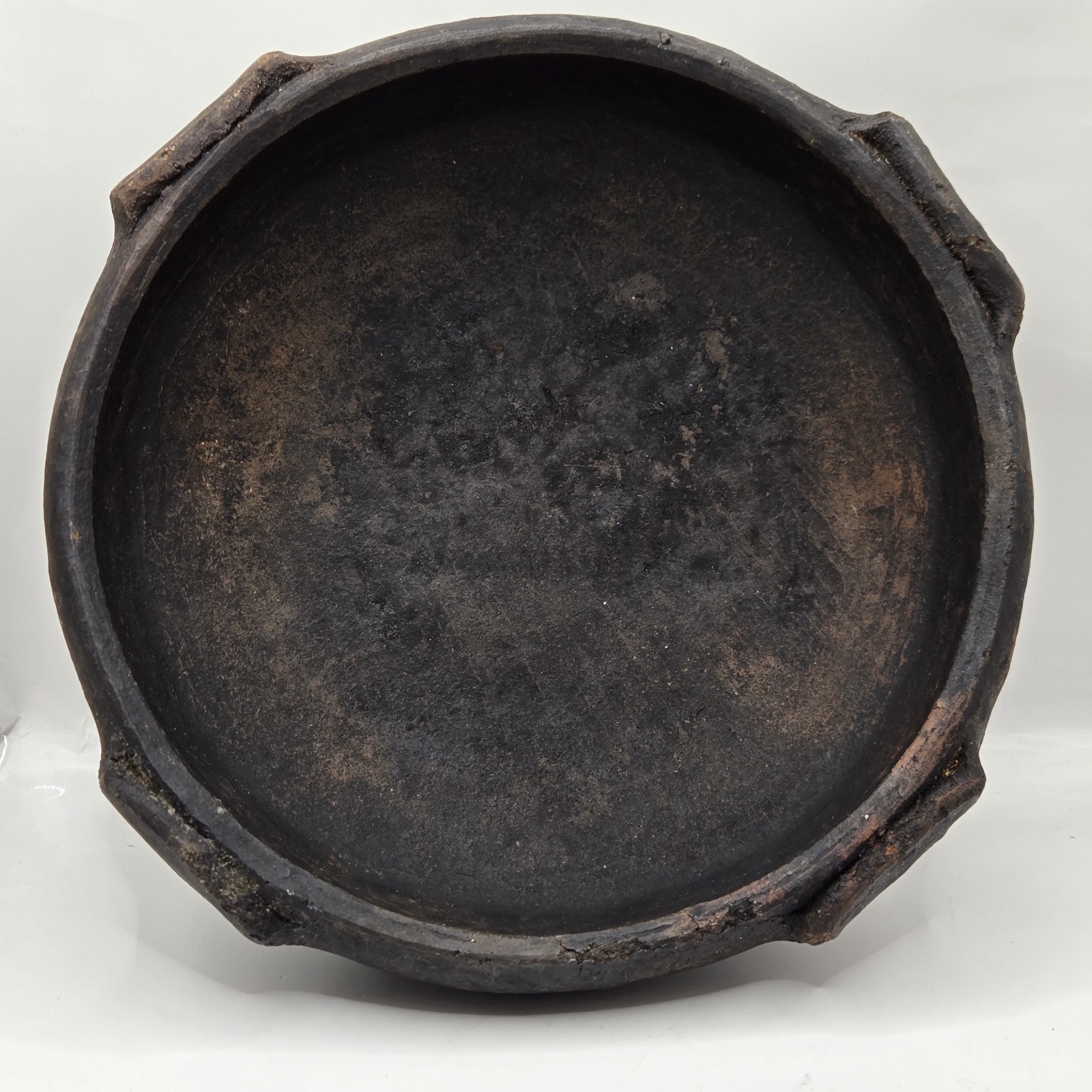Antique Stoneware Black Red Clay Bowl/Plate Saucer W Patina Heavy Rustic 10″D