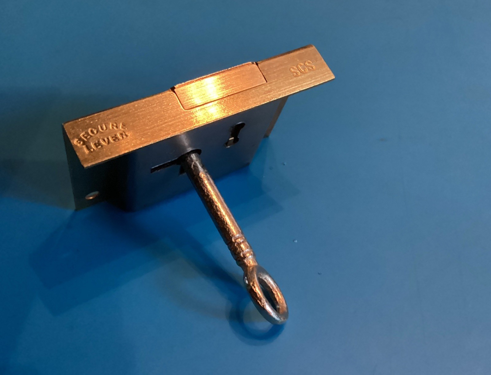 Vintage Brass Half Mortise Till / Door Lock + 1 Key 63mm X 48mm X 12mm.