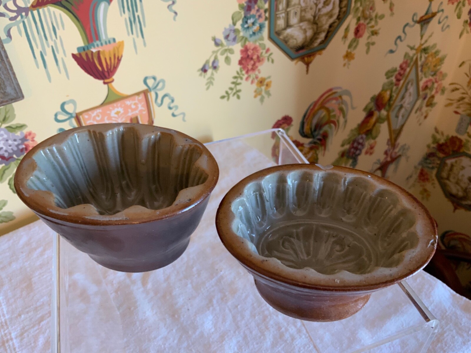 S/2 Small Antique Victorian English Ironstone Jelly Molds C1880