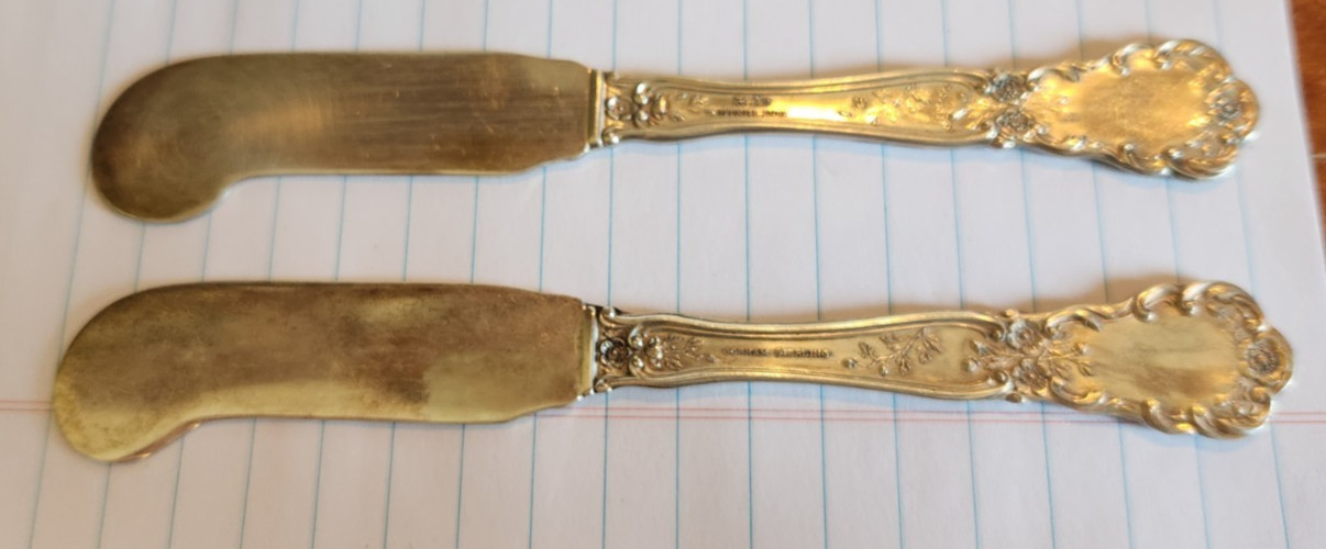 Antique Gorham Buttercup Sterling Silver Butter Spreaders (2) Lion Anchor G 55g