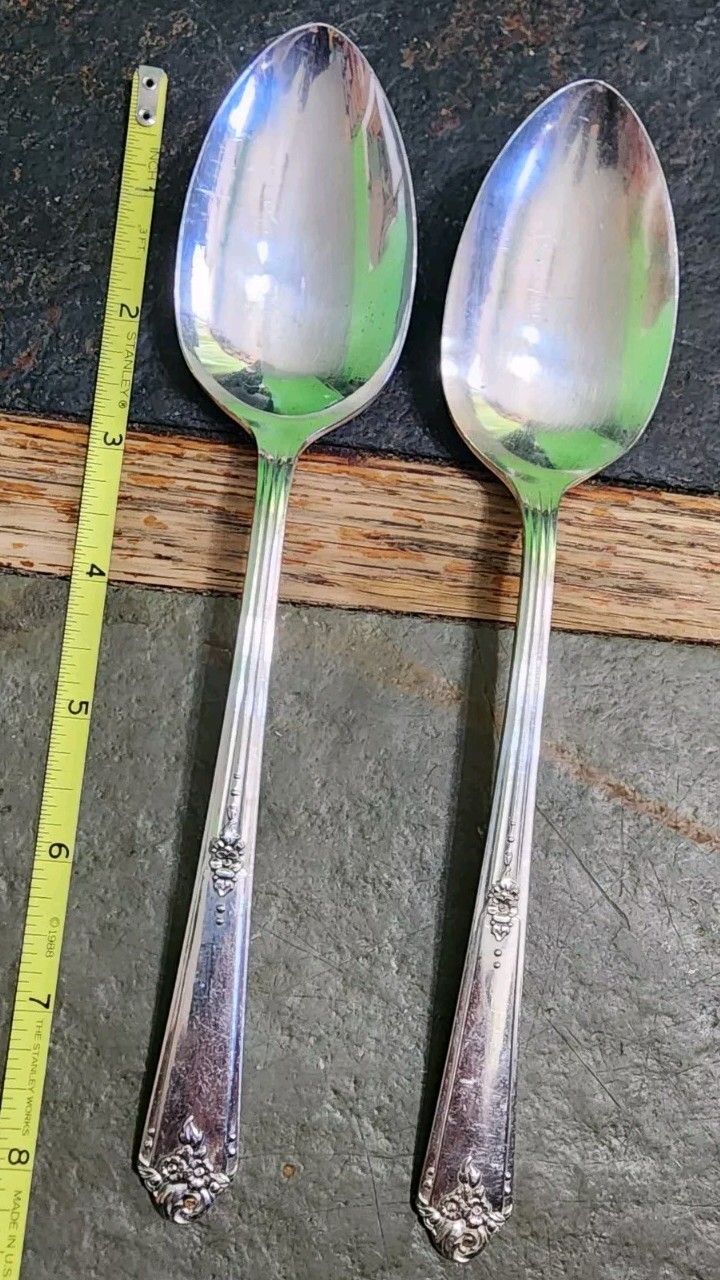 SET OF 2 MID CENTURY VTG 1948 SWEET BRIAR SILVERPLATED TABLE SERVING SPOONS🍲🥄