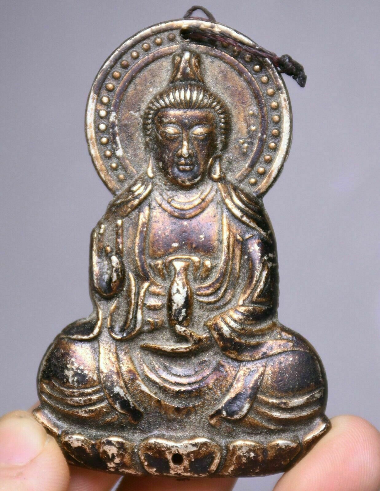 7CM Old China Silver Buddhism Kwan-Yin Guanyin Bodhisattva Buddha Amulet Pendant