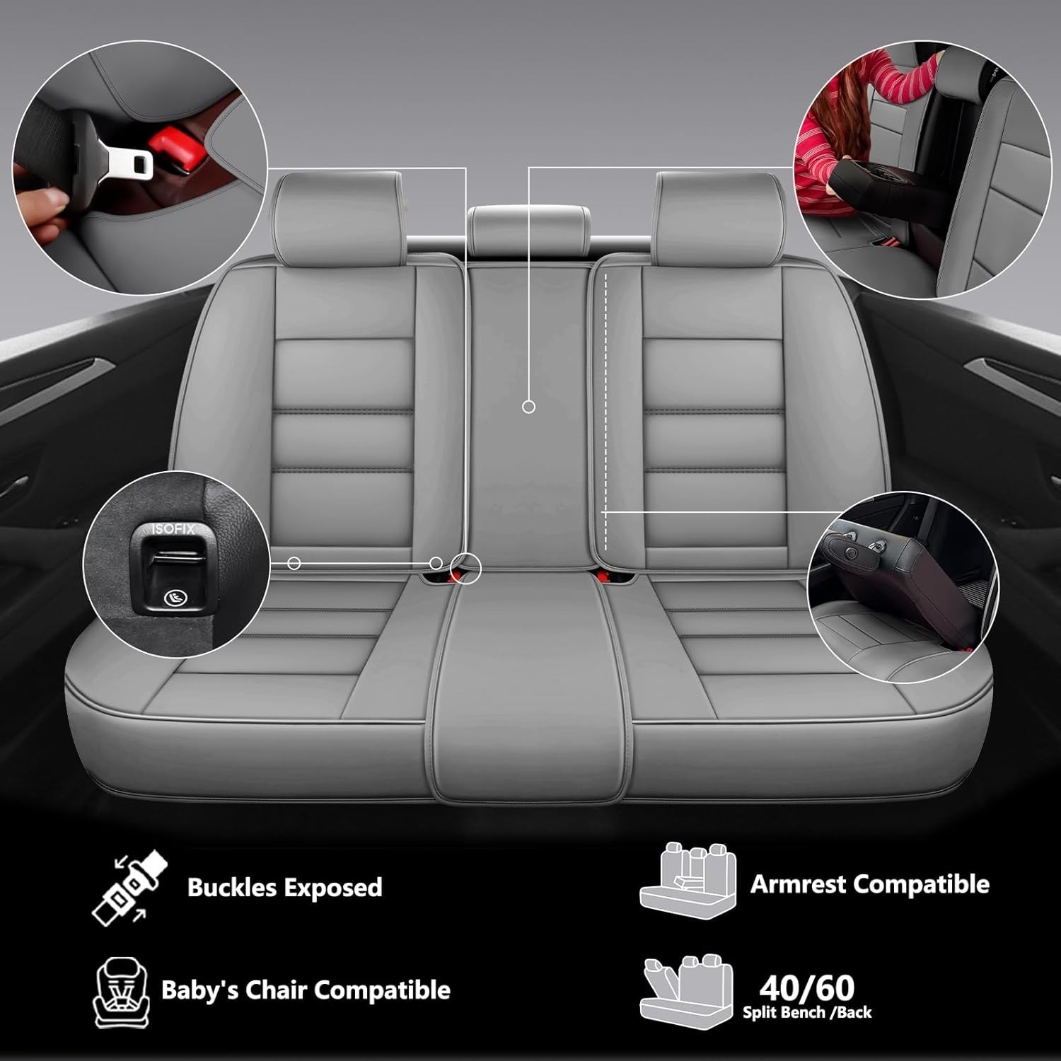 Leather Car Seat Covers Full Set,Universal Fit for Most Cars,SUVs and Sedans,Wat