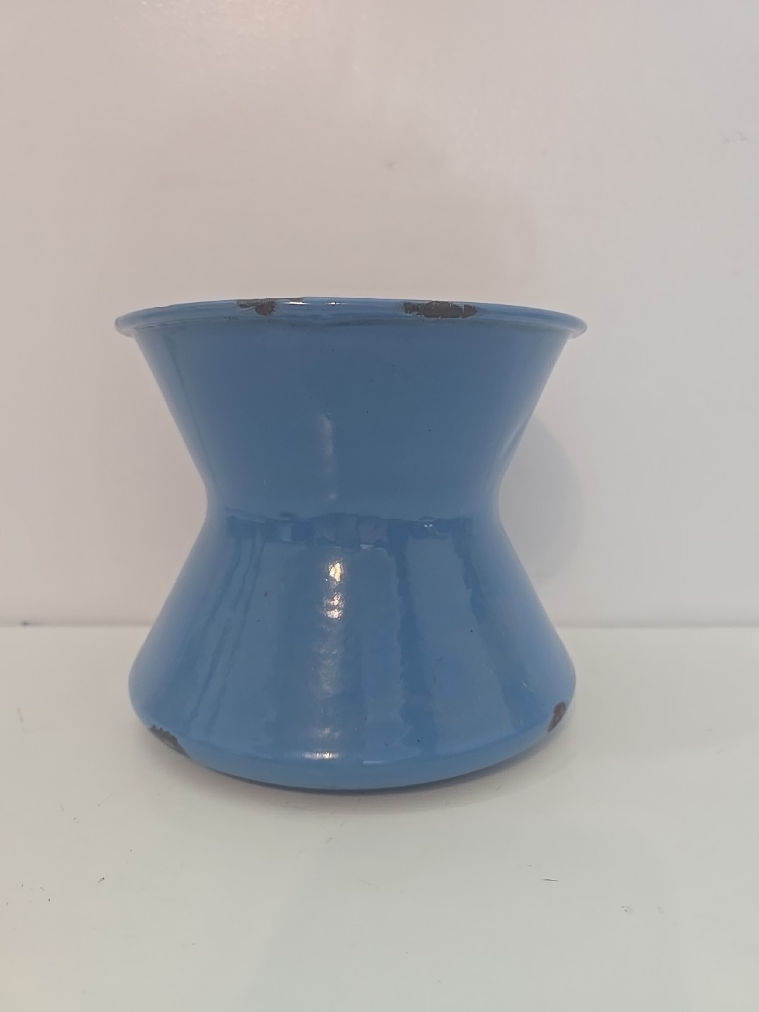 Vintage Spittoon Cuspidor White & Blue Enamelware Mancave Farmhouse