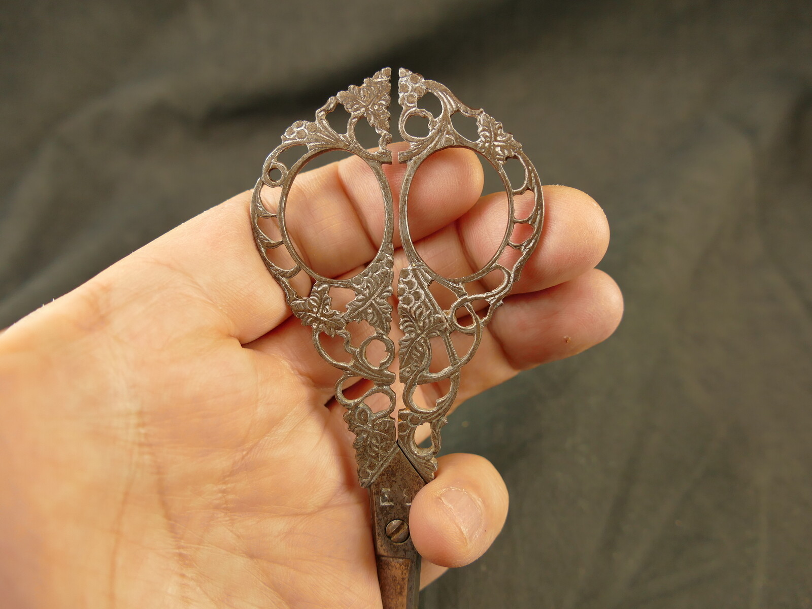 ANTIQUE ITALIAN PIERCED STEEL SCISSORS W/ BROCADE CASE TAOS ARTIST PROVENANCE