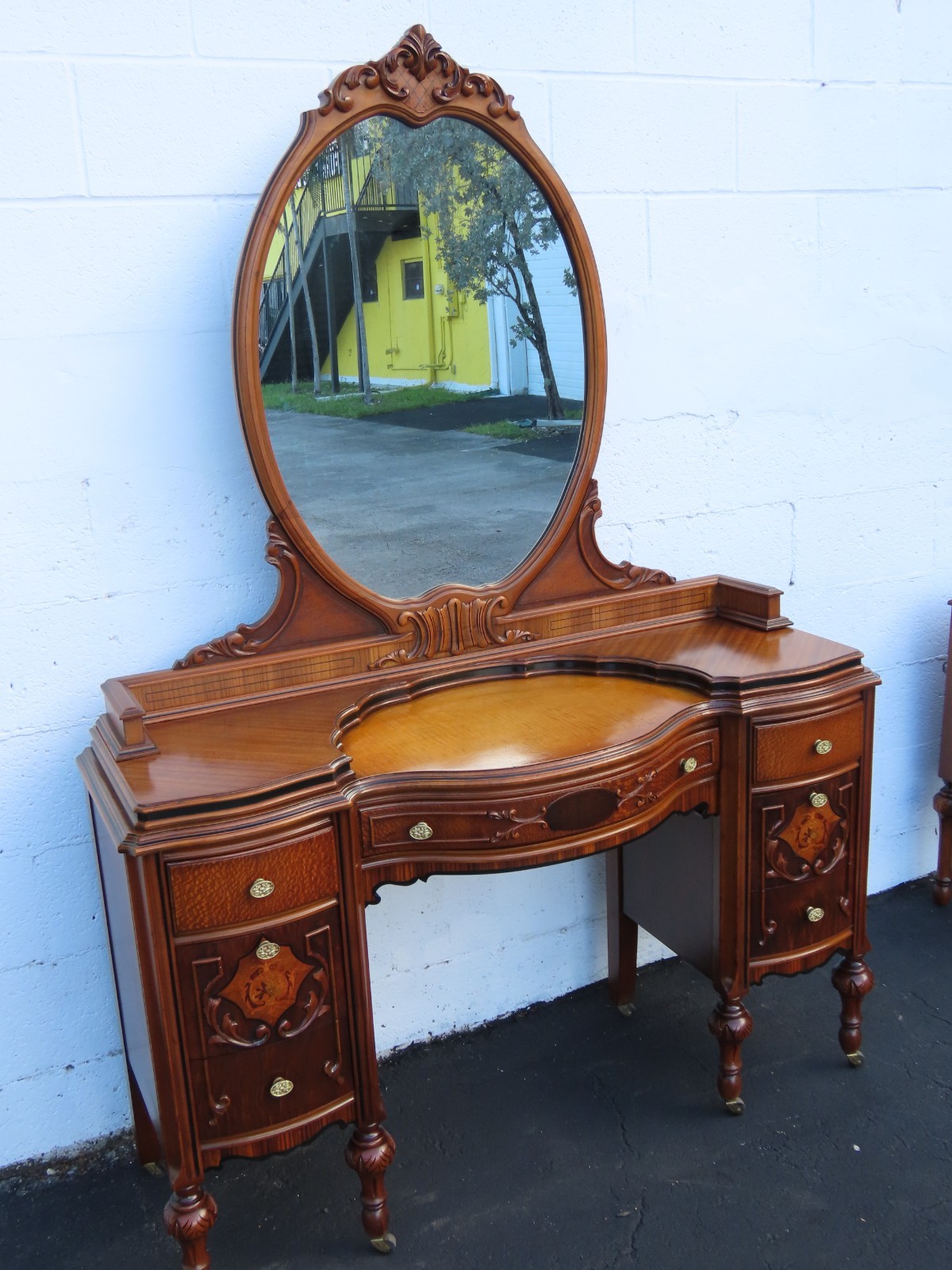 Early 1900s Carved Inlay Vanity Makeup Table 6611