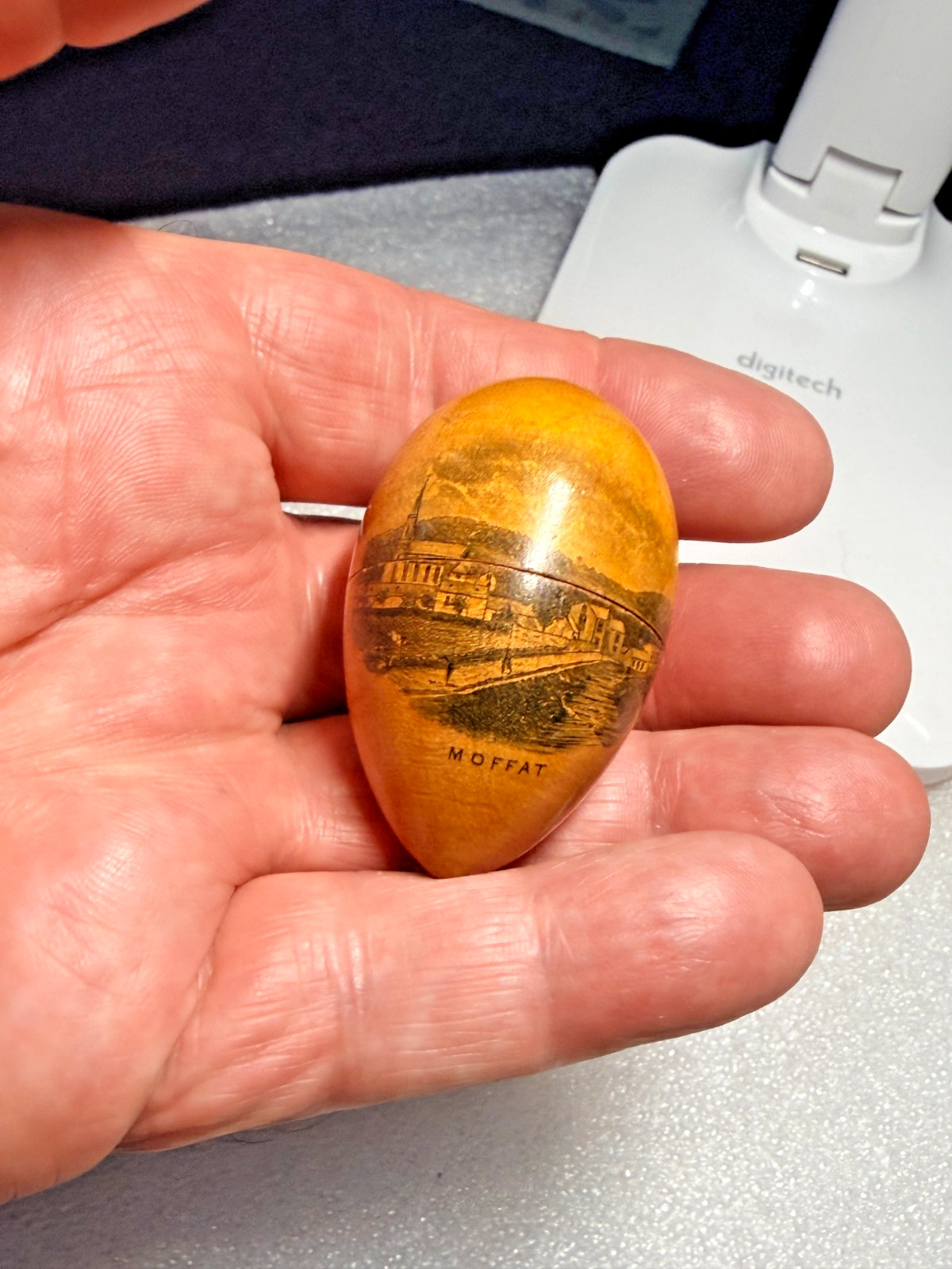 Victorian Treen Mauchline Ware Thread / Thimble Holder – Egg Shape – Moffat