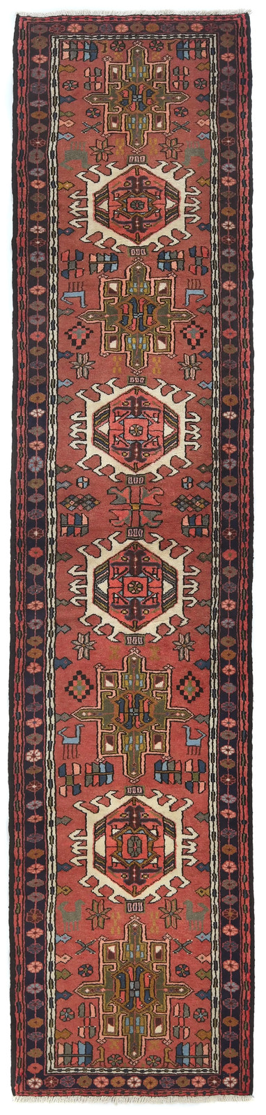 Vintage Hand-Knotted Oriental Runner Rug 3X12 ft Tribal Geometric Hallway Carpet