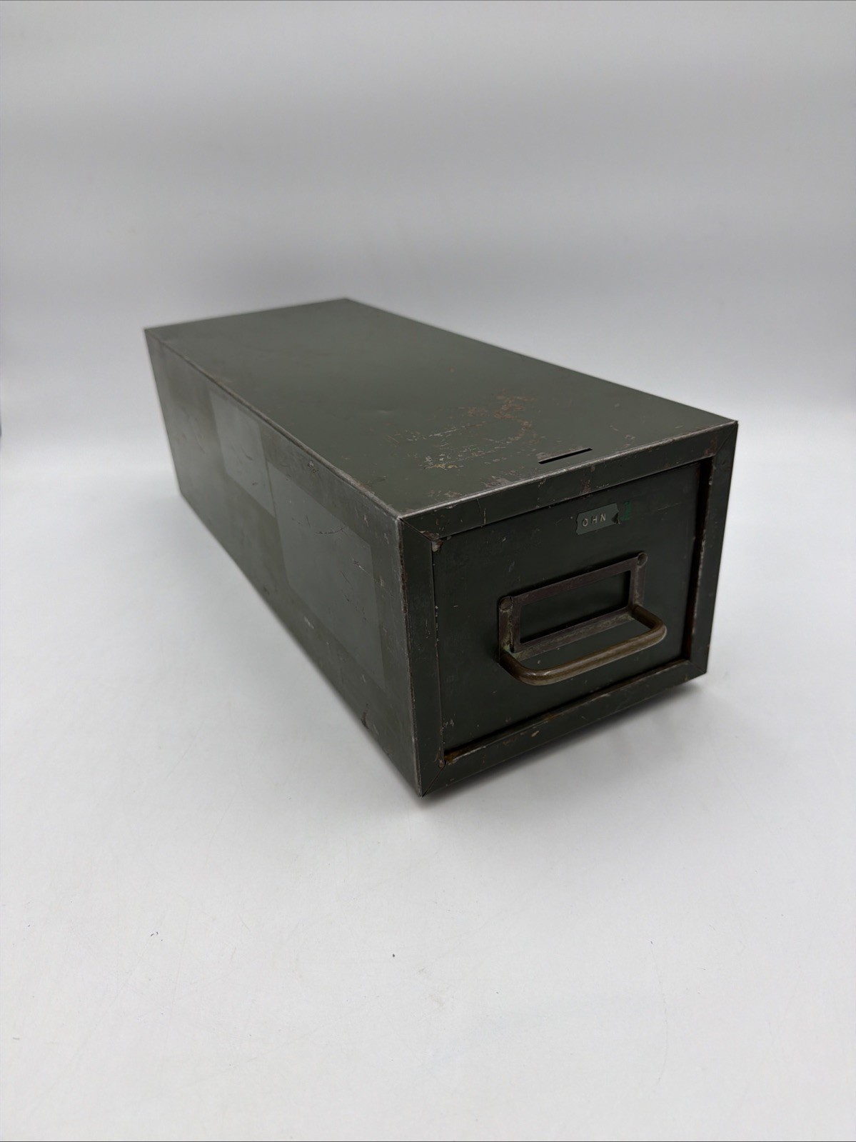 Steel Master Green Metal File Drawer Card Cabinet Vintage 16 X 6.5 X 5.5” Inches