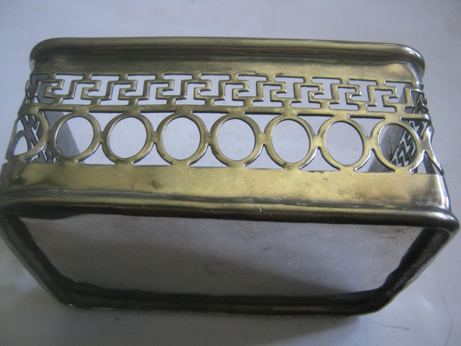 Silver Plated Rectangular Caddy for Sweetener, Salt & Pepper etc. Greek Key Rim