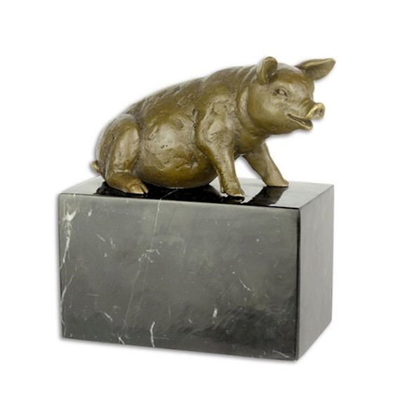 Sculpture Figure Bronze Pig Seated 9973864-d 5 1/2×3 1/8×6 5/16in